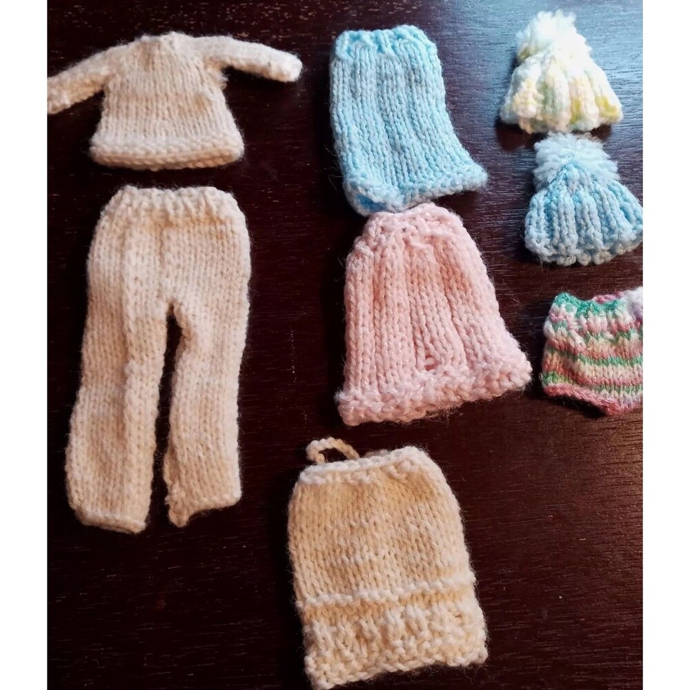 Vintage 1960's 12" Doll Clothing Hand Knitted Lot 8 Pieces Excellent Unused